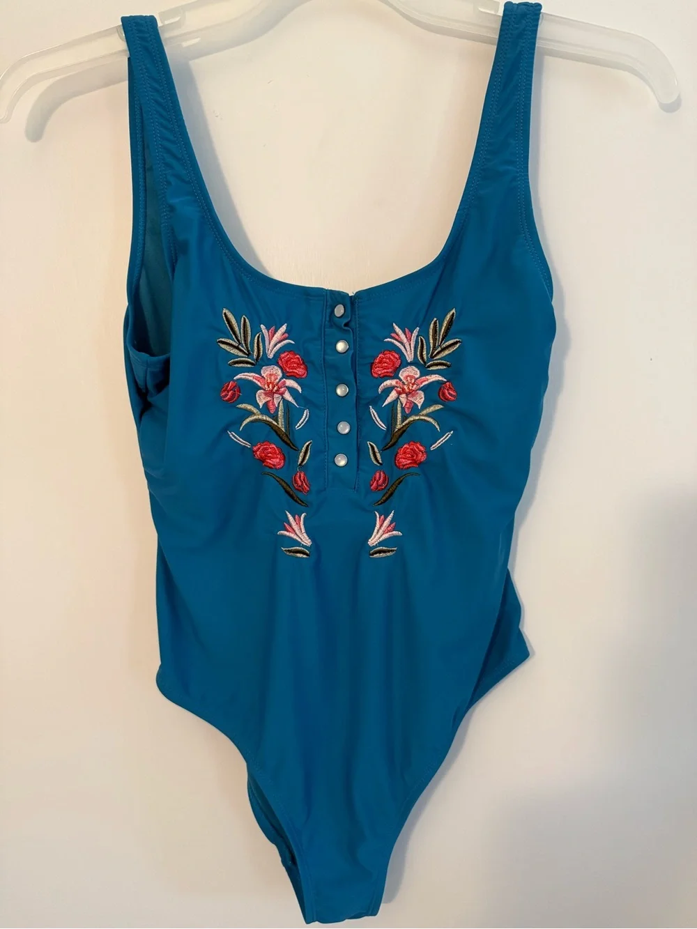Women’s Teal One-Piece Swimsuit with Floral Embroidery